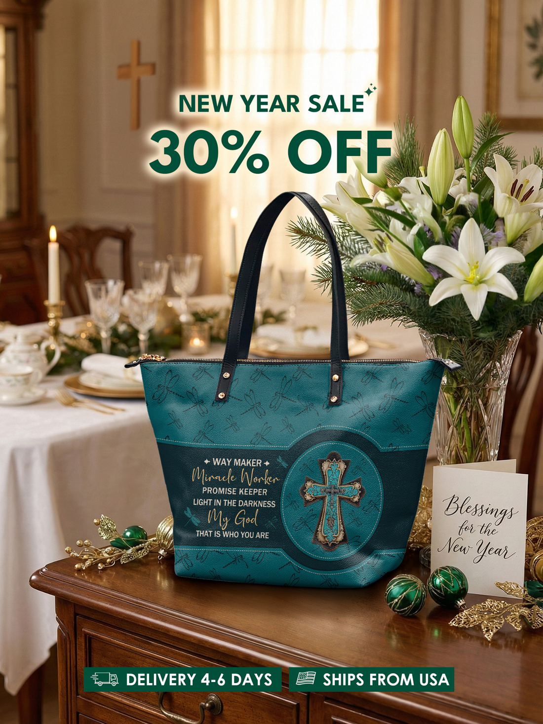 "Lighthouse" Leather Tote Bag – Christian apparel for women – Premium Vegan Leather