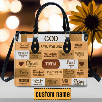Personalized Christian Handbag - God Says I Am Leather Tote