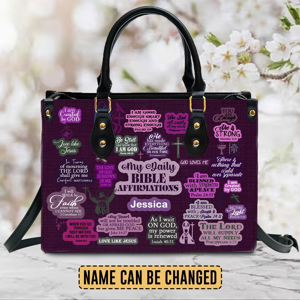 Christianartbag Handbags My Daily Bible Affirmations Purple Leather Handbag Handbag – Christian apparel for women – Leather H