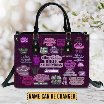 Christianartbag Handbags My Daily Bible Affirmations Purple Leather Handbag Handbag – Christian apparel for women – Leather H
