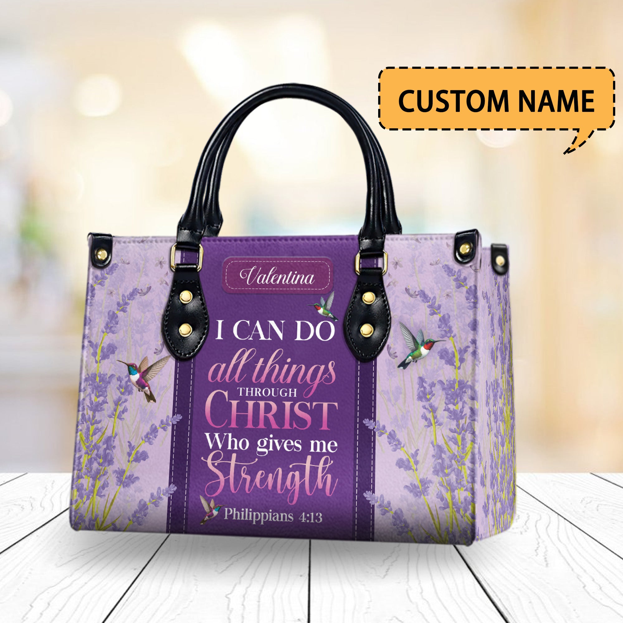 HB76-Custom Name Philippians 4:13 Handbag – I Can Do All Things Through Christ Tote – Christian Floral Purse Gift for Women of Faith