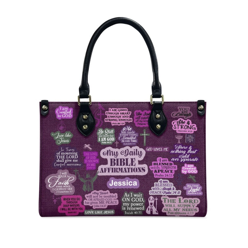 Christianartbag Handbags My Daily Bible Affirmations Purple Leather Handbag Handbag – Christian apparel for women – Leather H