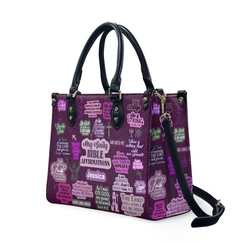 Christianartbag Handbags My Daily Bible Affirmations Purple Leather Handbag Handbag – Christian apparel for women – Leather H