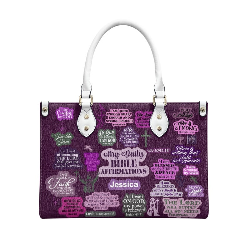 Christianartbag Handbags My Daily Bible Affirmations Purple Leather Handbag Handbag – Christian apparel for women – Leather B