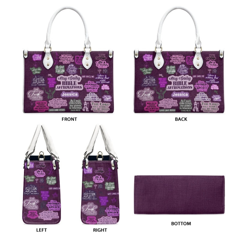Christianartbag Handbags My Daily Bible Affirmations Purple Leather Handbag Handbag – Christian apparel for women – Leather C