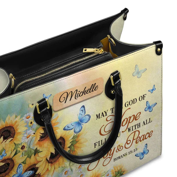 Christianartbag Handbags May The God Of Hope Fill You With All Joy And Peace Romans 15 – Christian apparel for women – Leathe