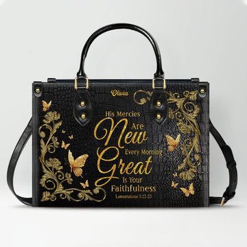 CHRISTIANARTBAG Handbags - His Mercies Are New Every Morning - Custom Bible Verses Name & Color - Personalized Leather Handbag - CABLTB01112925