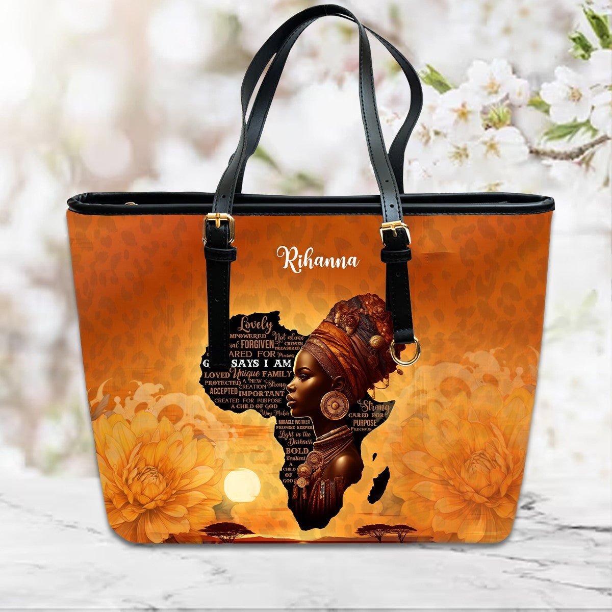 Customizable Afrocentric Leather Tote Bag - Personalized Elegant Designer Handbag by – Christian apparel for women – Leather 