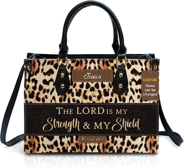 Christianartbag Handbags, The Lord Is My Strength & My Shield Psalm 28:7 Leather Bags, Personalized Bags, Gifts for Women, Christmas Gift, CABLTB01300723.