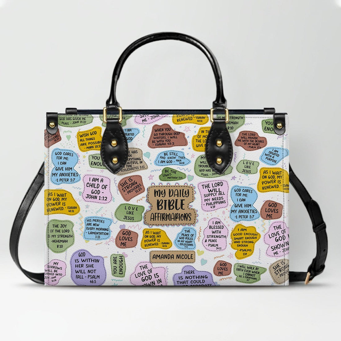 Christianartbag Handbags My Daily Bible Affirmations Leather Bags Personalized Bags – Christian apparel for women – Leather H