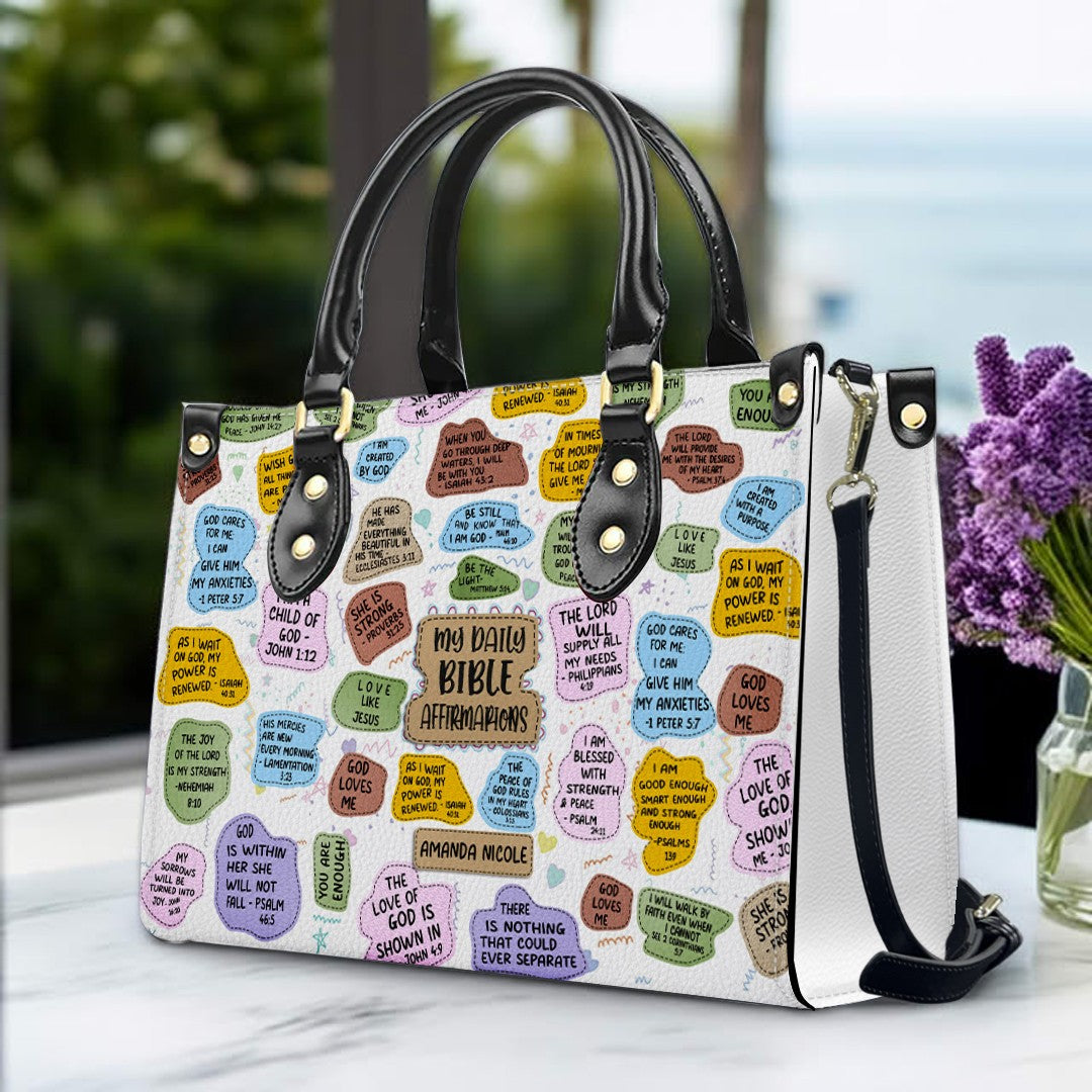 Christianartbag Handbags My Daily Bible Affirmations Leather Bags Personalized Bags – Christian apparel for women – Leather H