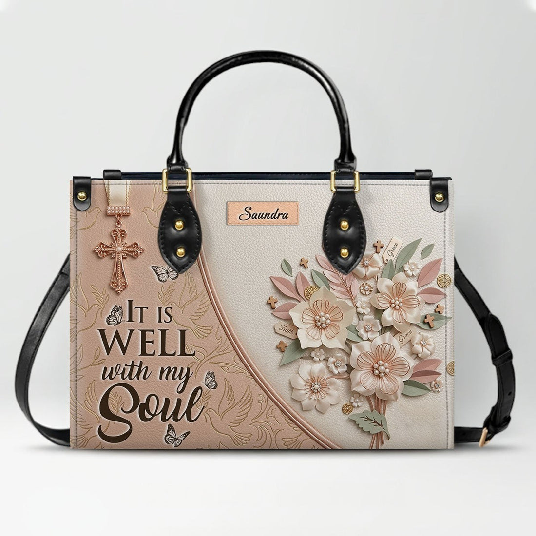 CHRISTIANARTBAG Personalized Leather Handbag and Wallet Set | Beige Custom Name Cross Purse & Long Wristlet Clutch CAB01061626
