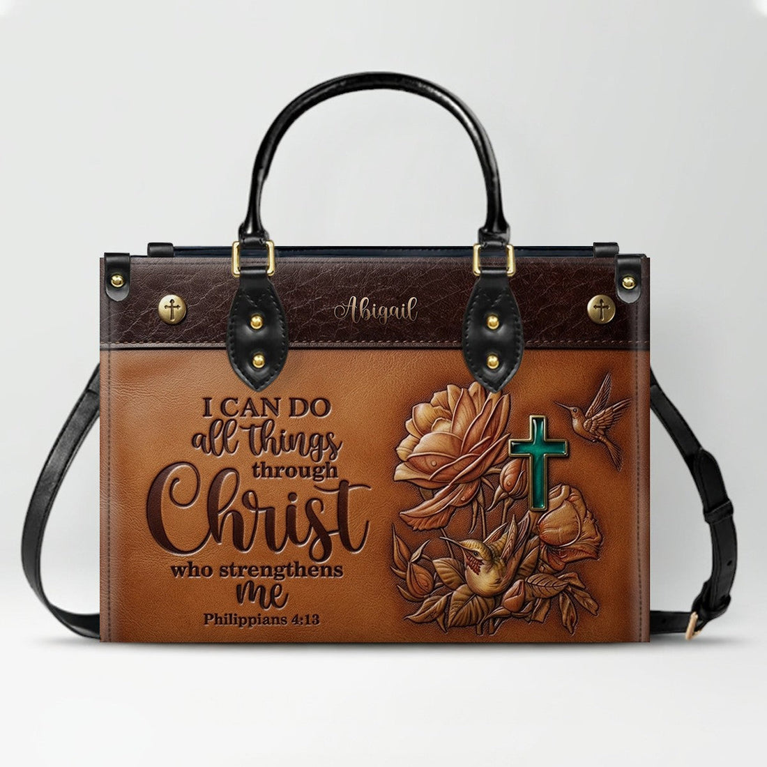 Custom Name Christian Leather Handbag & Wallet Set - Personalized Bible Verse Tote Bag | CHRISTIANARTBAG 01072726
