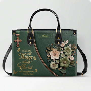 Personalized Christian Handbag - Custom Name Leather Tote by CHRISTIANARTBAG