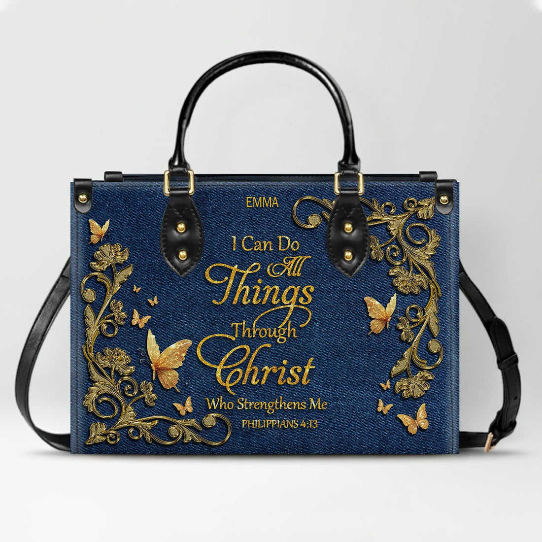 Personalized Christian Handbag - Custom Leather Tote with Bible Verse