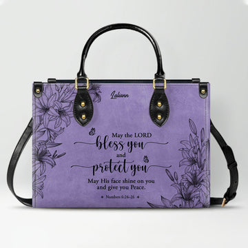 Personalized Christian Handbag - Custom Purple Leather Bible Verse Tote