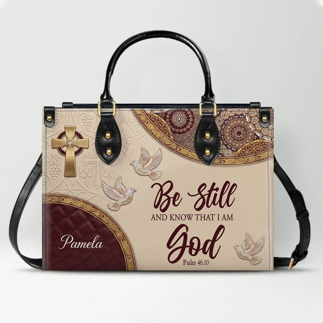 CHRISTIANARTBAG Personalized Leather Handbag and Long Wallet Set, Custom Name Scripture Bible Verse Tote Bag, Christian Gifts for Women CAB01051826