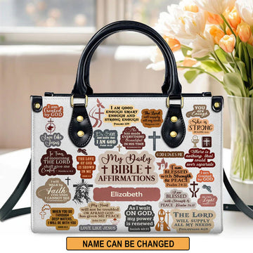 Personalized Christian Handbag - My Daily Bible Affirmation Leather Tote