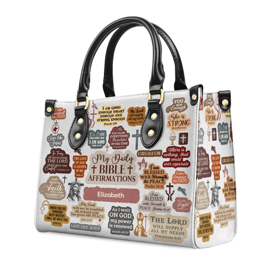 Personalized Christian Handbag - My Daily Bible Affirmation Leather Tote