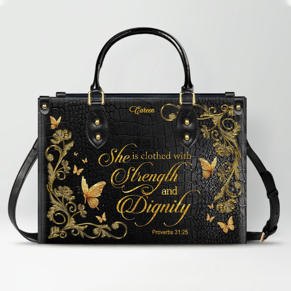 CHRISTIANARTBAG Handbags - She Who Kneels Before GOD - Custom Bible Verses Name & Color - Personalized Leather Handbag - CABLTB01040625