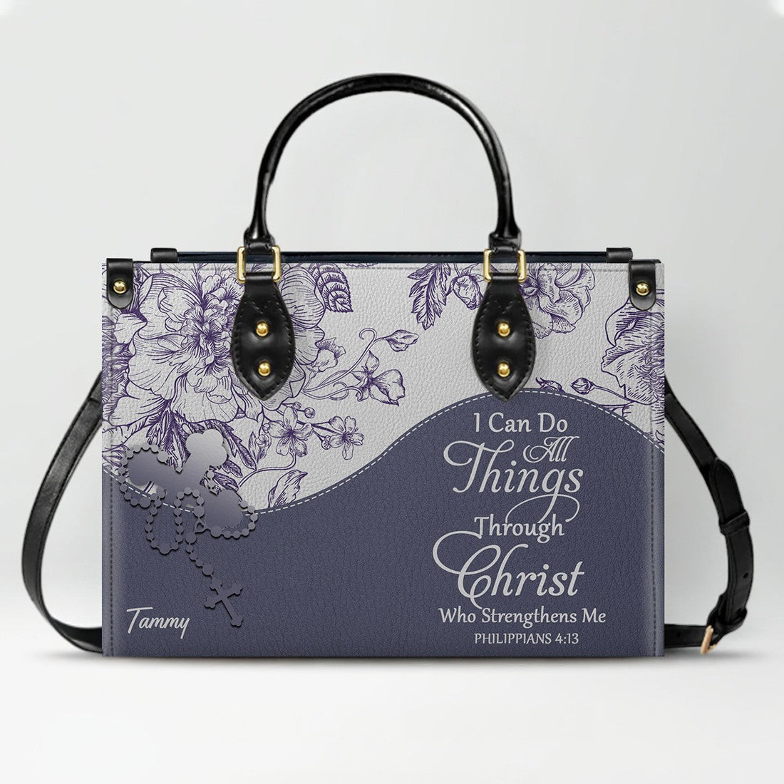 Christian Personalized Leather Handbag Flower for Women – Custom Name & Scripture | CHRISTIANARTBAG CAB031326