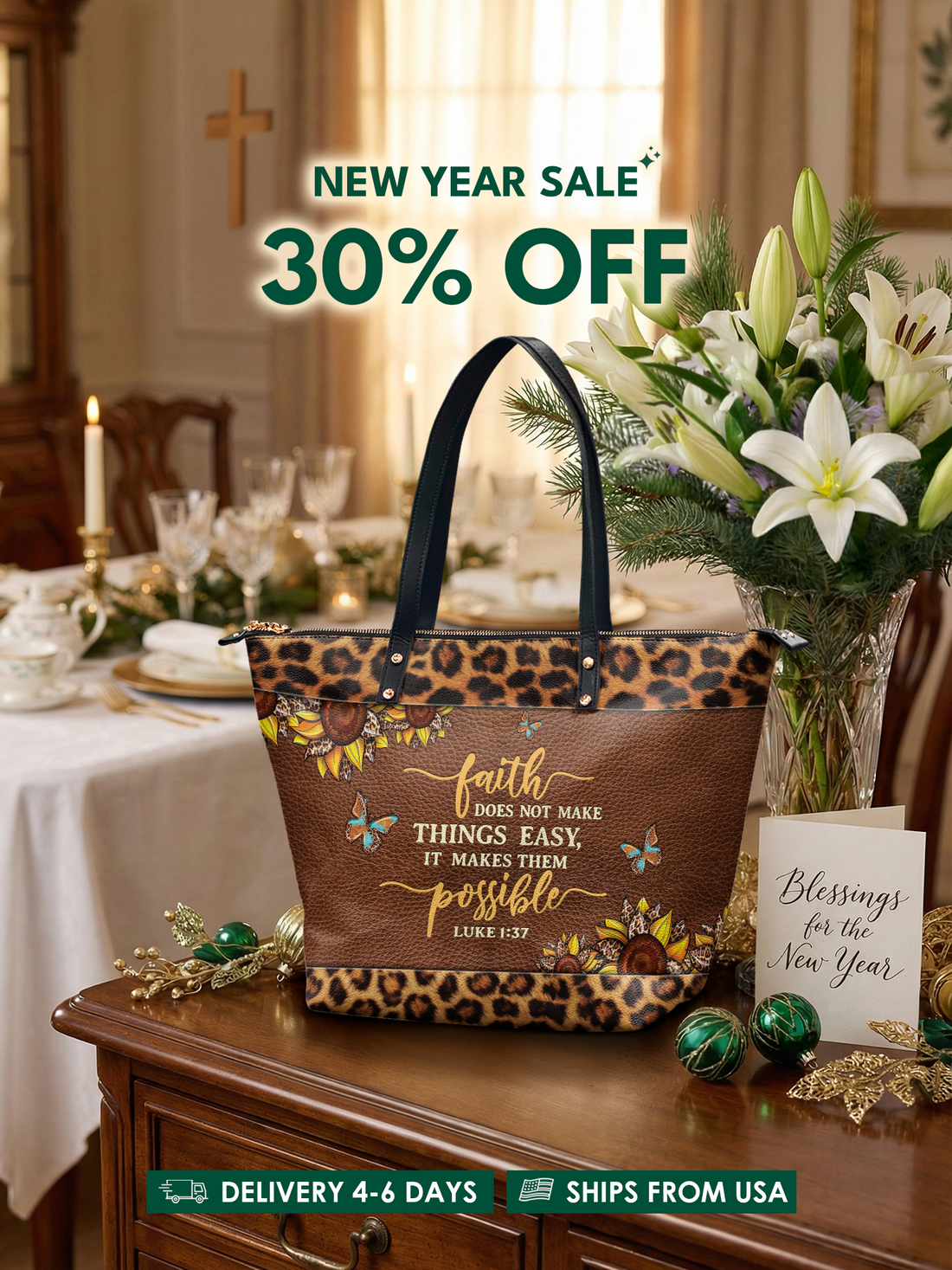 "Possible" - Luke 1:37 Leather Tote Bag – Christian apparel for women – Premium Vegan Leather
