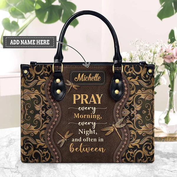 Christianartbag Handbags Pray Every Morning Dragonfly Leather Handbag Handbag Design – Christian apparel for women – Leather 