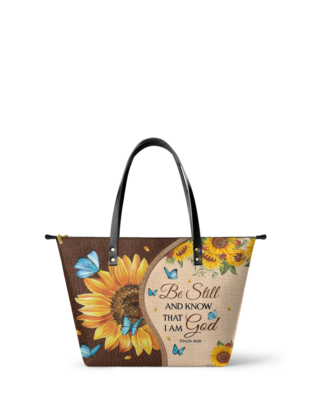 "Presence" - Psalm 46:10 Leather Tote Bag – Christian apparel for women – Premium Vegan Leather
