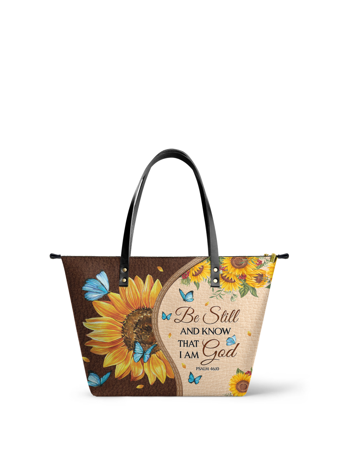 "Presence" - Psalm 46:10 Leather Tote Bag – Christian apparel for women – Premium Vegan Leather