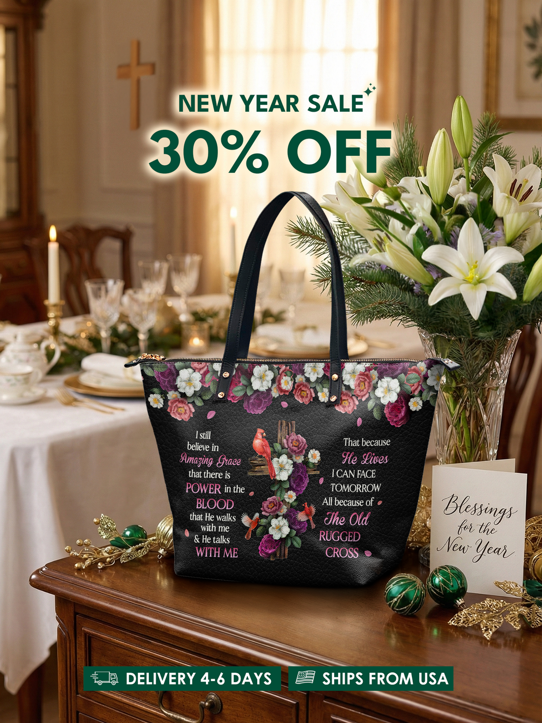 "Redeem" Leather Tote Bag – Christian apparel for women – Premium Vegan Leather