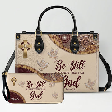 CHRISTIANARTBAG Personalized Leather Handbag and Long Wallet Set, Custom Name Scripture Bible Verse Tote Bag, Christian Gifts for Women CAB01051826