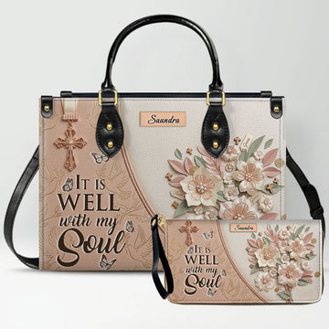 CHRISTIANARTBAG Personalized Leather Handbag and Wallet Set | Beige Custom Name Cross Purse & Long Wristlet Clutch CAB01061626