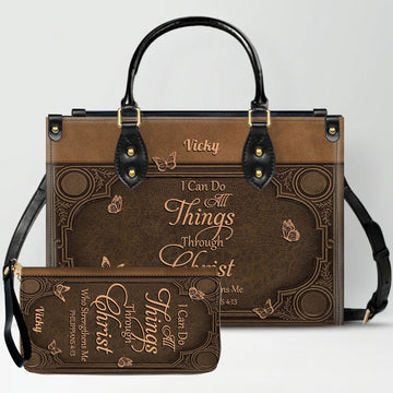 Custom Scripture Leather Tote & Wallet Set | Personalized Faith Gifts by CHRISTIANARTBAG CAB01050226