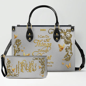 CHRISTIANARTBAG Personalized Leather Handbag & Long Wallet Set – Custom Name & Bible Verse Christian Purse Gift for Women - CAB01030226