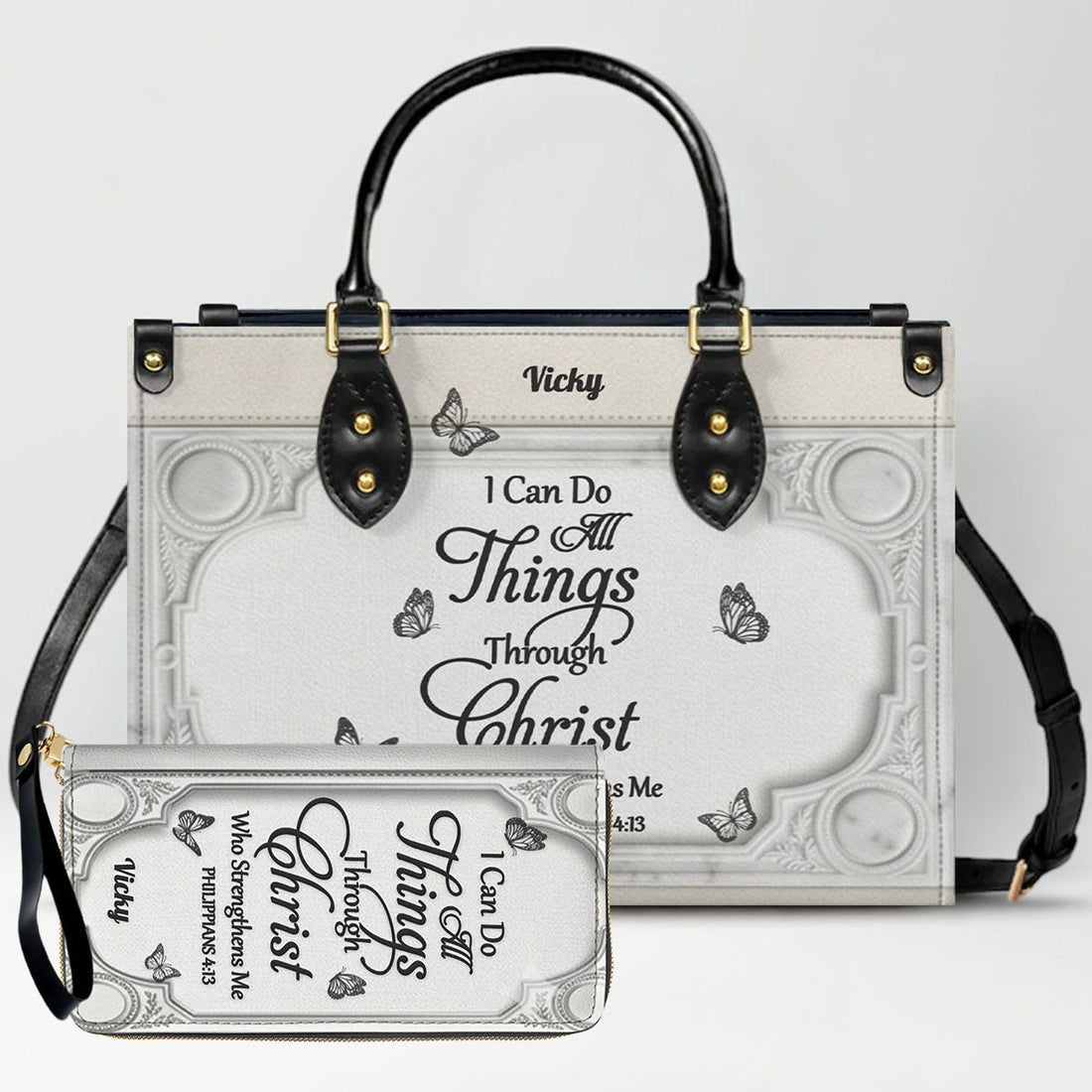 "I Can Do All Things" Inspirational Leather Bag & Wallet Set - Personalized Religious Gift - CHRISTIANARTBAG CAB0142326