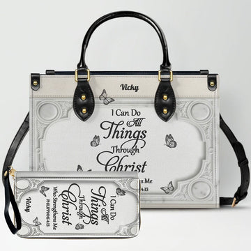 "I Can Do All Things" Inspirational Leather Bag & Wallet Set - Personalized Religious Gift - CHRISTIANARTBAG CAB0142326