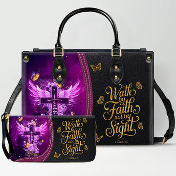Personalized Christian Leather Handbag by CHRISTIANARTBAG - Custom Bible Verse Cross & Wings Design - Faith-Based Gift for Women CAB0141726