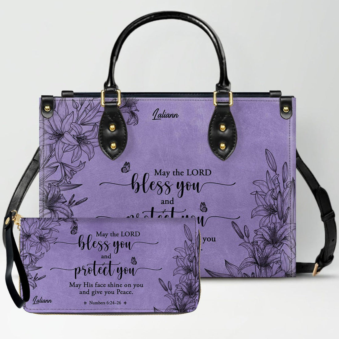 Personalized Christian Handbag - Custom Purple Leather Bible Verse Tote