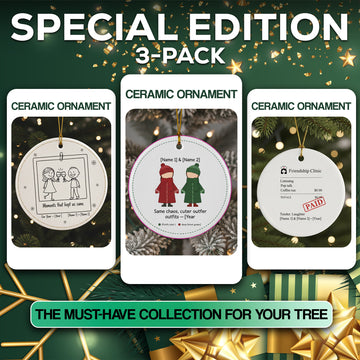 Funny Friendship Ornament Set – Personalized 3 Pack Ceramic Ornaments, Best Friend Gift, Christmas Tree Decoration|ONMCB29