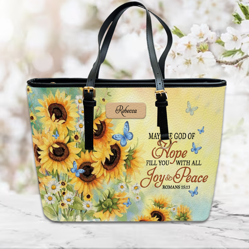 Christianartbag Handbags May The God Of Hope Fill You With All Joy And Peace Romans 15 – Christian apparel for women – Leathe
