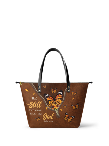 "Serene" - Psalm 46:10 Leather Tote Bag