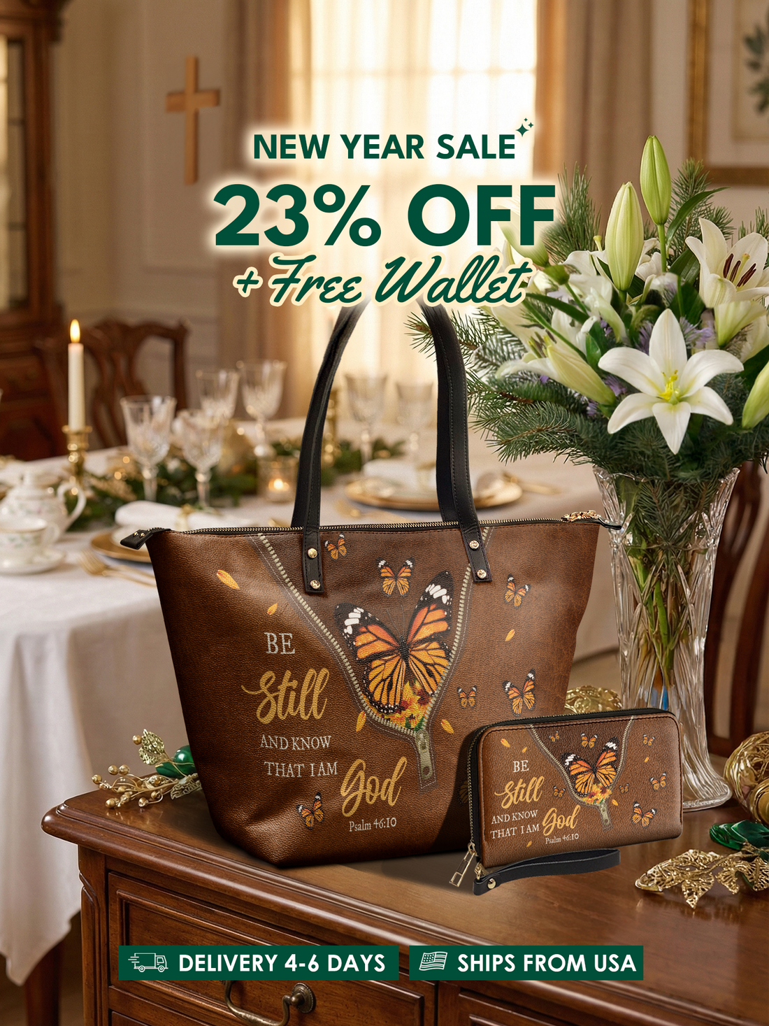 Serene - Psalm 46:10 Leather Tote Bag Deal – Christian apparel for women – Premium Vegan Leather