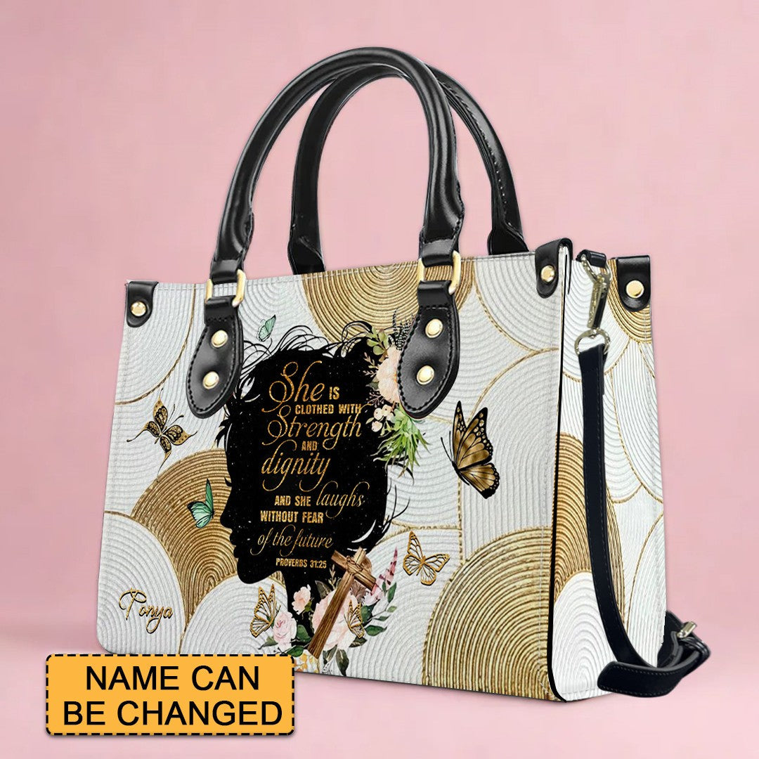 Personalized Christian Handbag – Proverbs 31:25 “Clothed in Strength and Dignity” – – Christian apparel for women – Leather H
