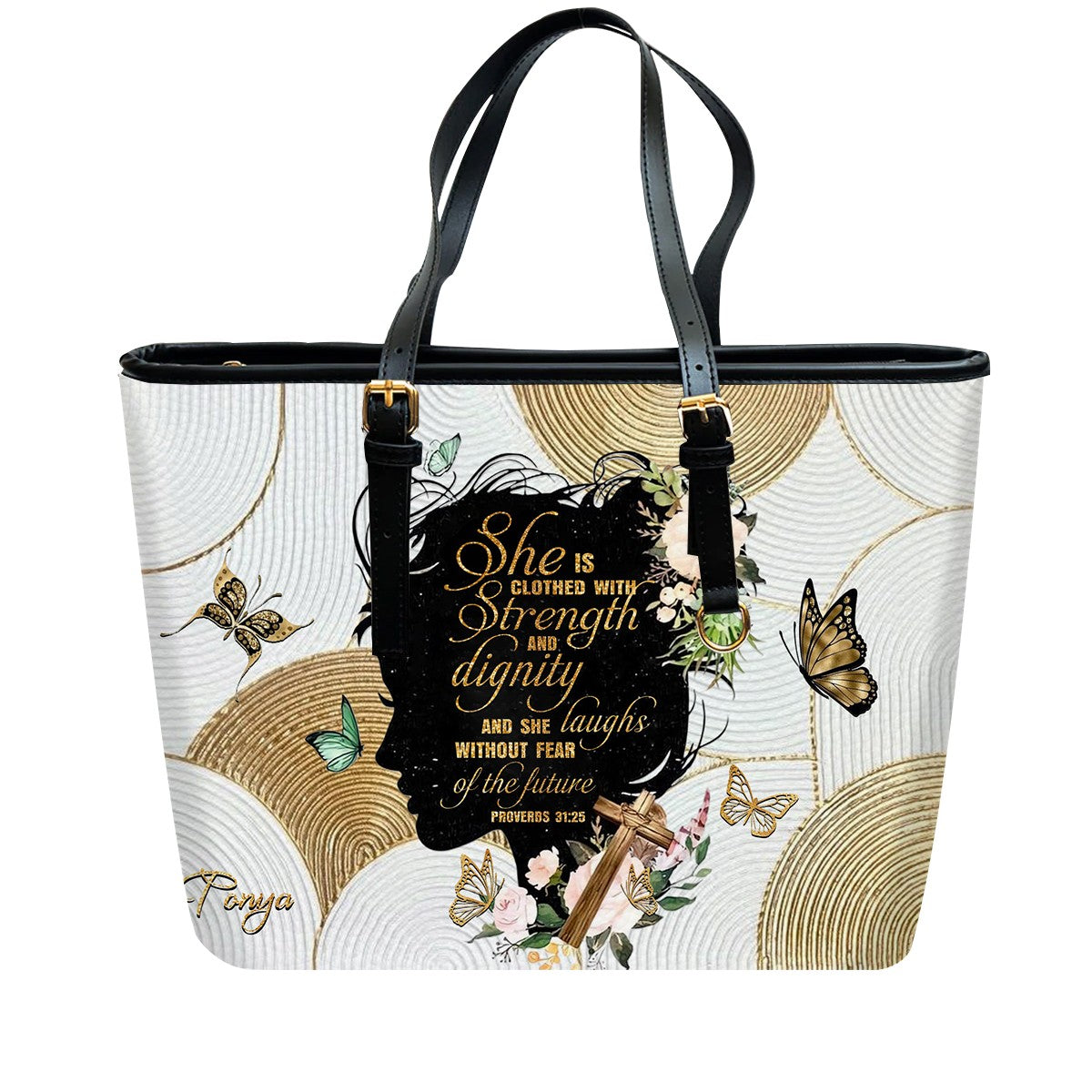 Personalized Christian Handbag – Proverbs 31:25 “Clothed in Strength and Dignity” – – Christian apparel for women – Leather B