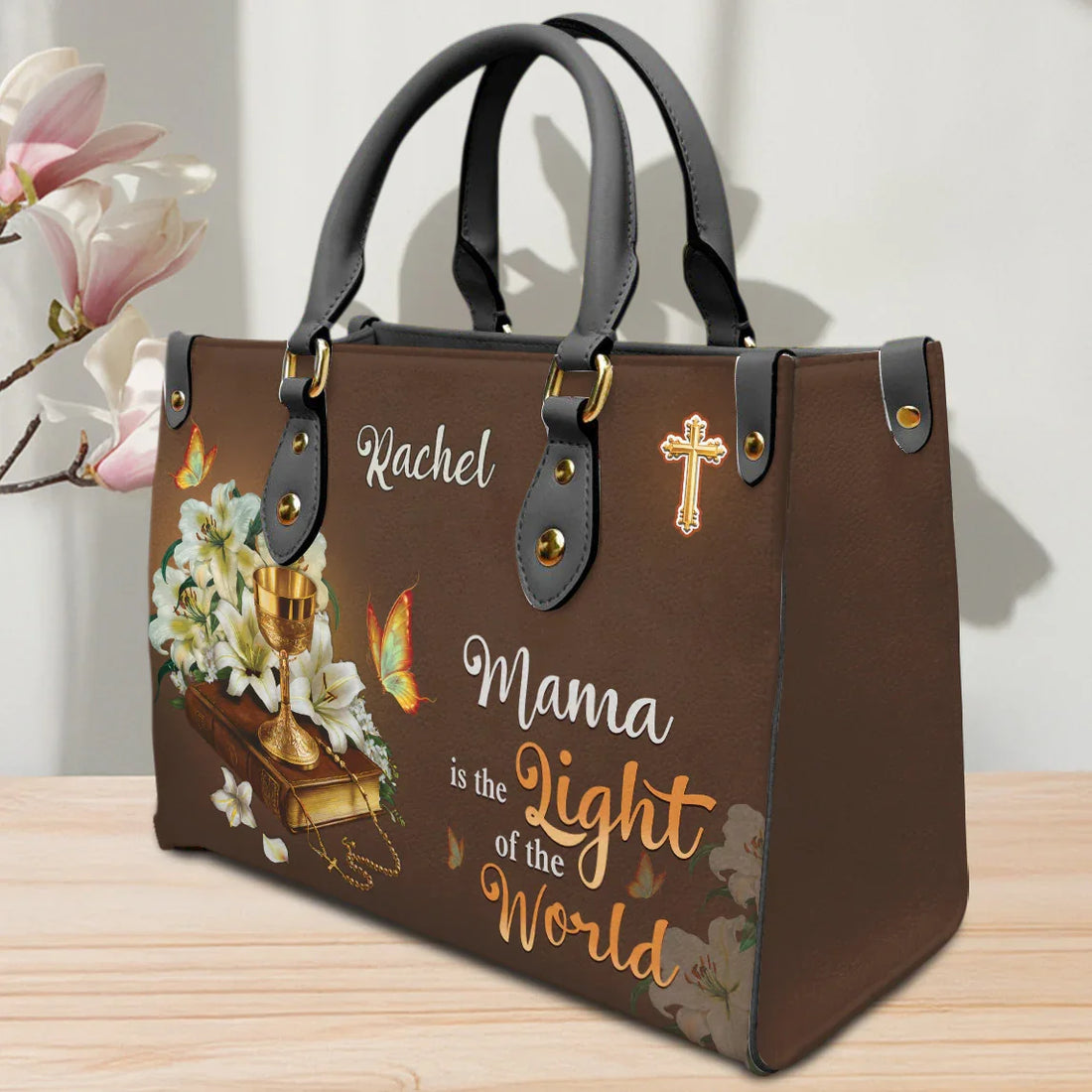 Personalized Christian Handbag for Mom, Custom Name Faith Tote Bag, Mama Is the Light of the World Gift for Mother|HB04