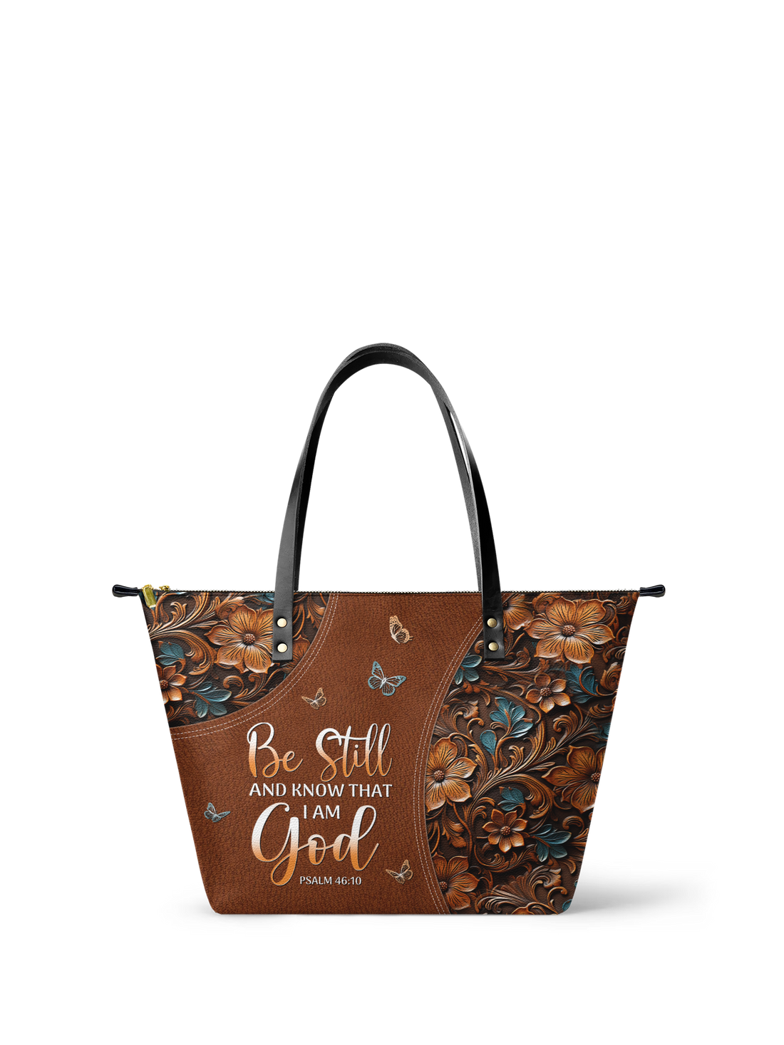 "Stillness" - Psalm 46:10 Leather Tote Bag – Christian apparel for women – Premium Vegan Leather
