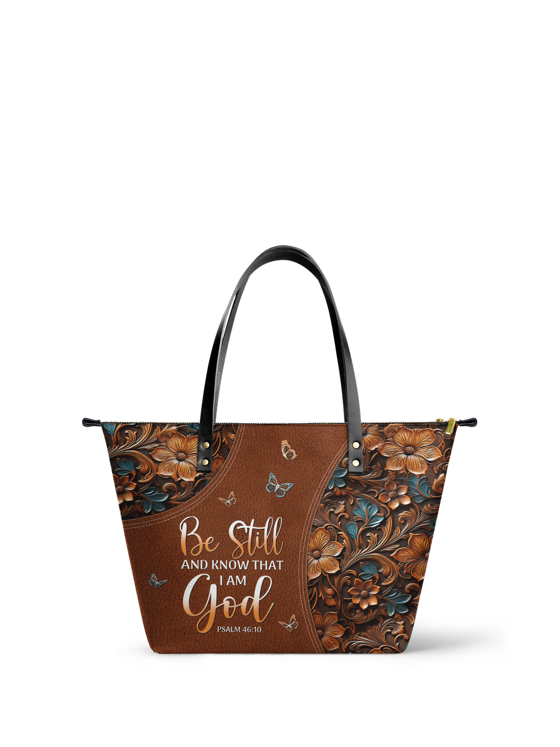 "Stillness" - Psalm 46:10 Leather Tote Bag – Christian apparel for women – Premium Vegan Leather