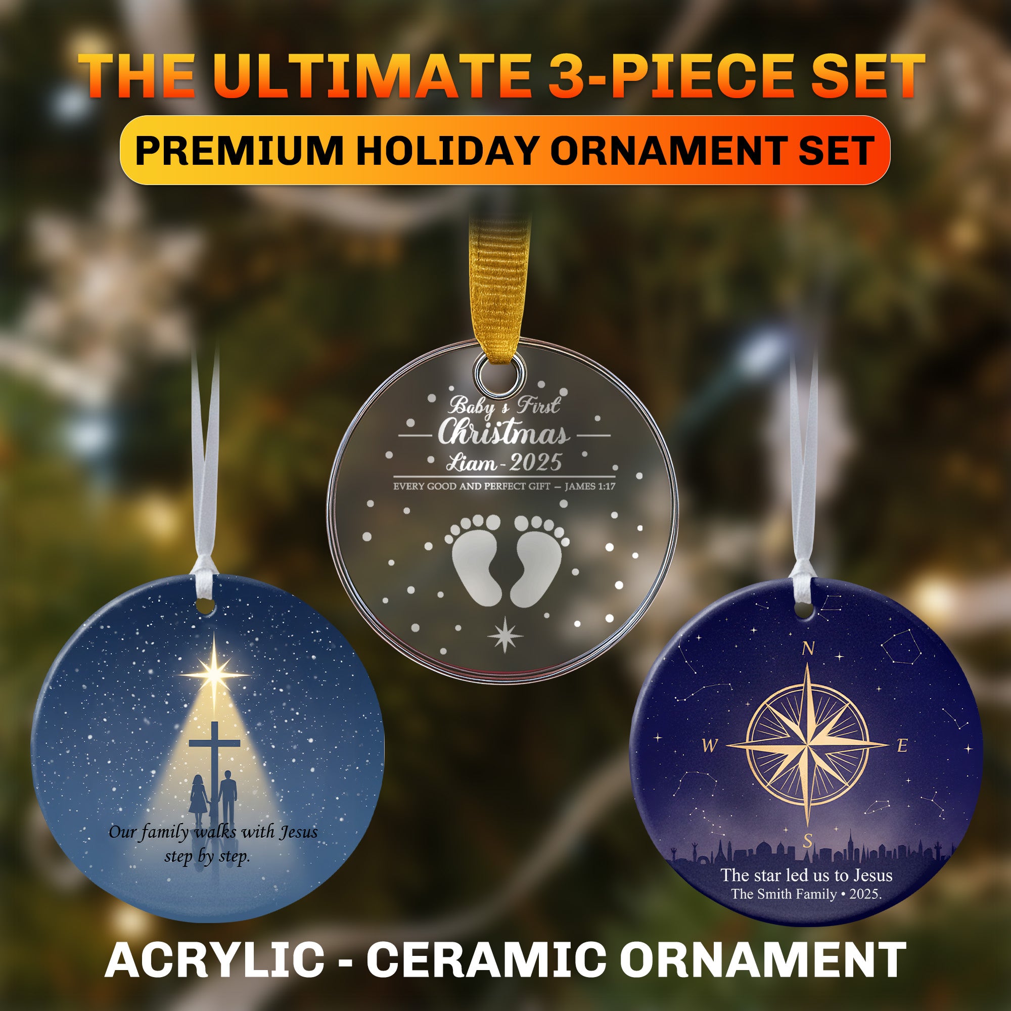 Custom Name Ornament | Personalized Ceramic or Acrylic Ornament | Christmas Tree Decoration, Holiday Keepsake Gift for Family & Friends|ONMCB03