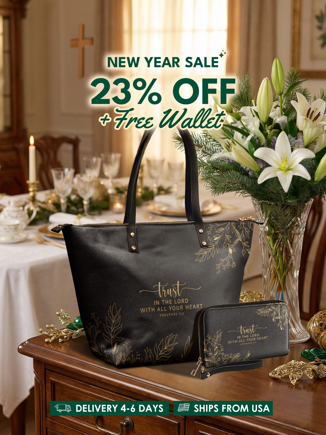 Trust - Proverbs 3:5 Leather Tote Bag Deal – Christian apparel for women – Premium Vegan Leather