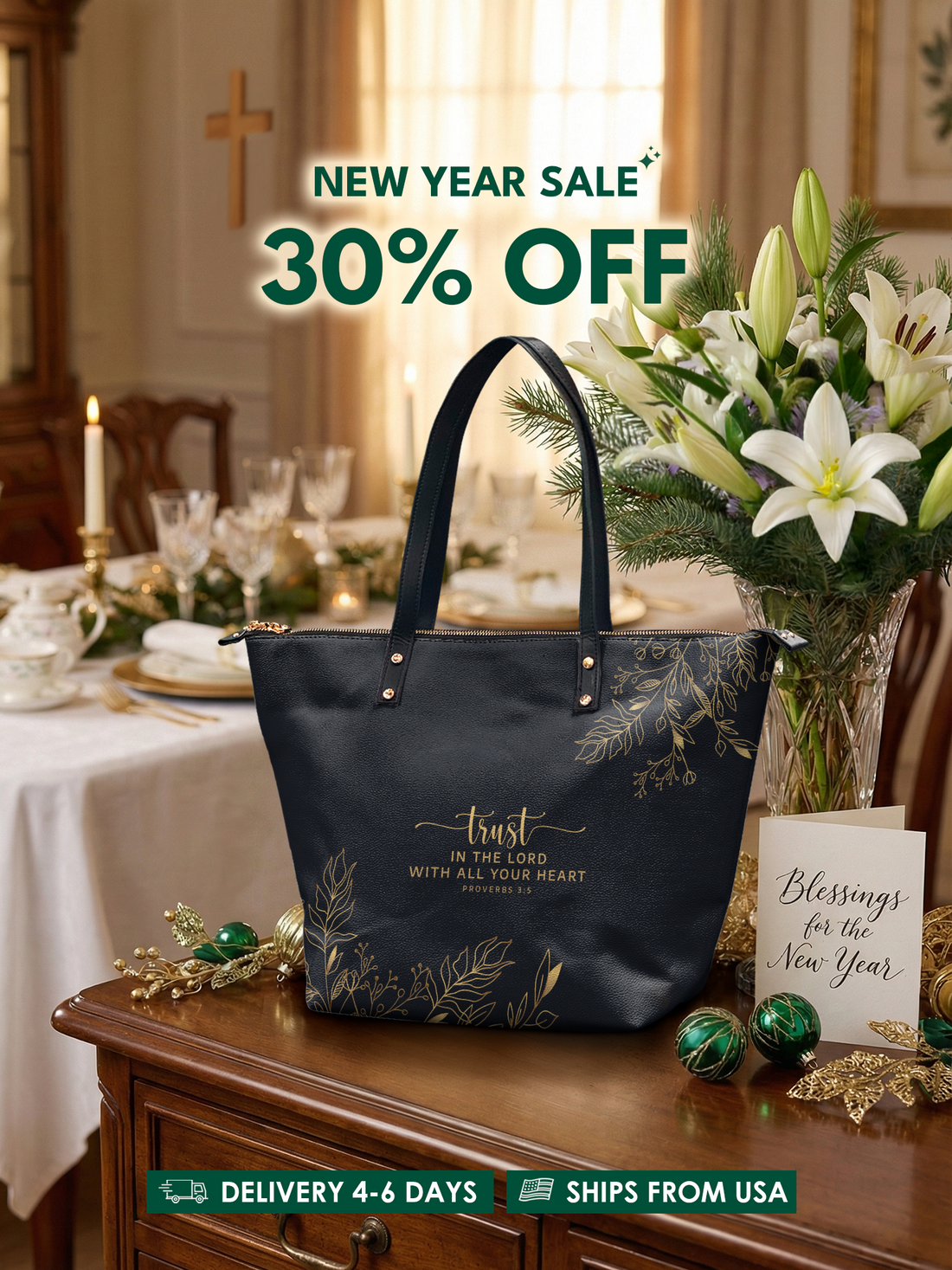"Trust" - Proverbs 3:5 Leather Tote Bag – Christian apparel for women – Premium Vegan Leather